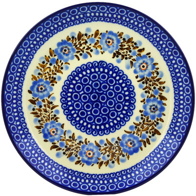 Polish Pottery Plate 10&quot; Brown And Blue Beauty UNIKAT