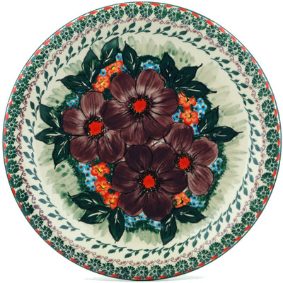 Polish Pottery Plate 10&quot; Brown Rose Bouquet UNIKAT