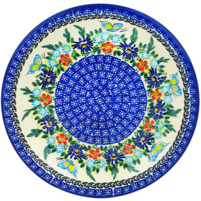 Polish Pottery Plate 10&quot; Butterfly Flower Bed UNIKAT
