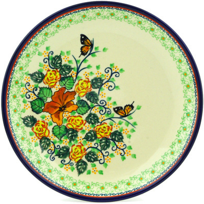 Polish Pottery Plate 10&quot; Butterfly Meadow UNIKAT