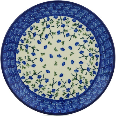 Polish Pottery Plate 10&quot; Cascading Blue Blossoms