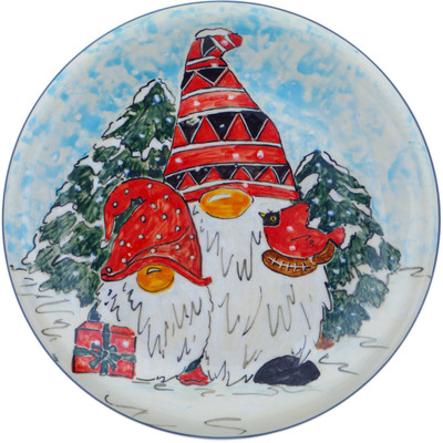 Polish Pottery Plate 10&quot; Christmas Gnomes