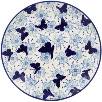 Polish Pottery Plate 10&quot; Cobalt Butterflies UNIKAT