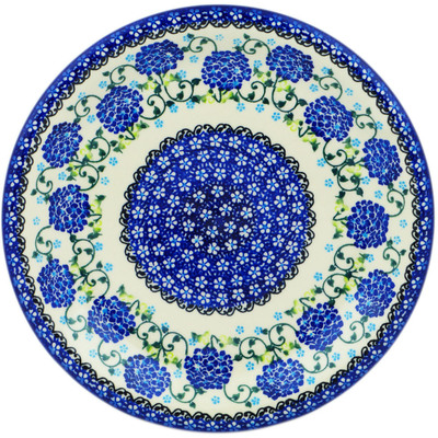 Polish Pottery Plate 10&quot; Cobalt Hydrangea UNIKAT