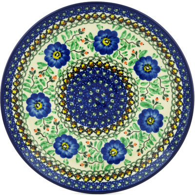 Polish Pottery Plate 10&quot; Cobalt Poppies UNIKAT