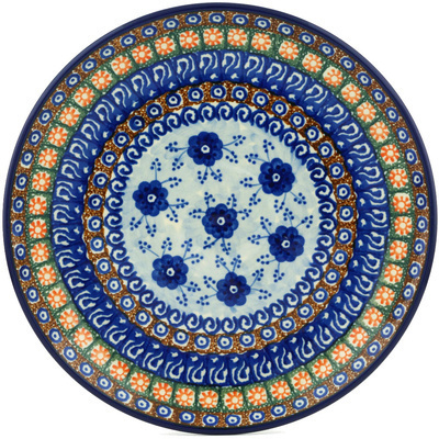 Polish Pottery Plate 10&quot; Dancing Blue Poppies UNIKAT