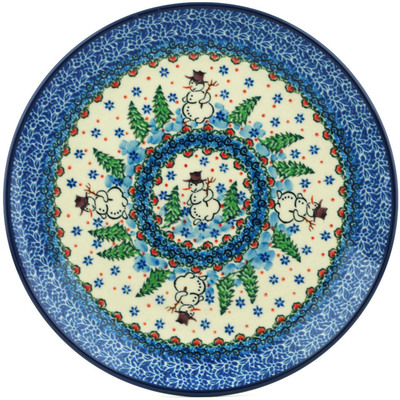 Polish Pottery Plate 10&quot; Dancing Snowman UNIKAT