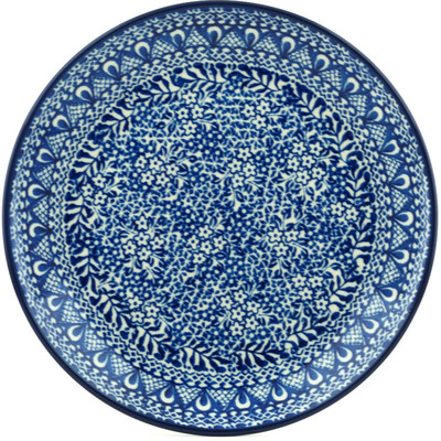 Polish Pottery Plate 10&quot; Denim Flowers UNIKAT