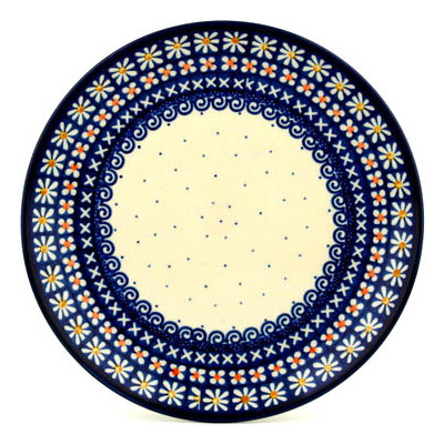 Polish Pottery Plate 10&quot; Dots And Daisies