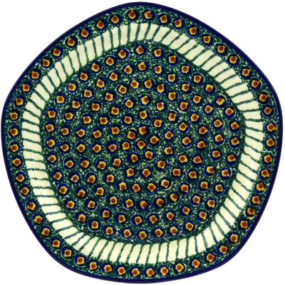 Polish Pottery Plate 10&quot; Emerald Peacock