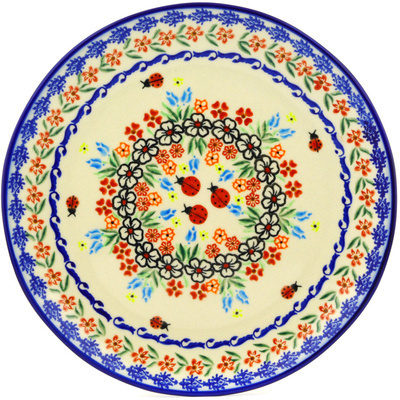 Polish Pottery Plate 10&quot; Fanciful Ladybug