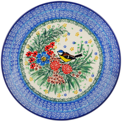 Polish Pottery Plate 10&quot; Finch Garden UNIKAT