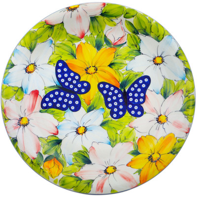 Polish Pottery Plate 10&quot; Floral Peacock Butterfly