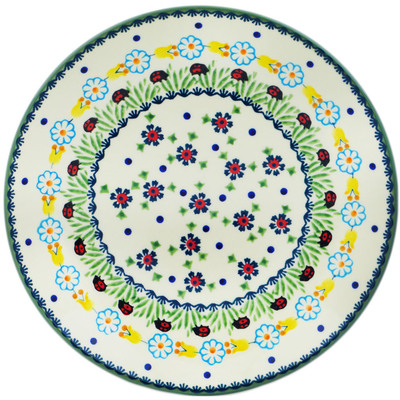Polish Pottery Plate 10&quot; Flowers And Ladybugs