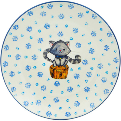 Polish Pottery Plate 10&quot; Fluff Bottom Kitty Paws