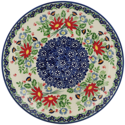 Polish Pottery Plate 10&quot; Folk Flowers UNIKAT