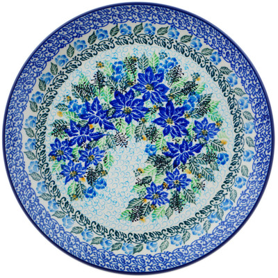 Polish Pottery Plate 10&quot; Frosty Flowers UNIKAT