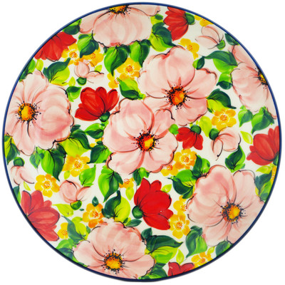 Polish Pottery Plate 10&quot; Full Of Flowers UNIKAT