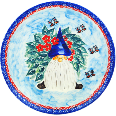 Polish Pottery Plate 10&quot; Garden Gnome UNIKAT