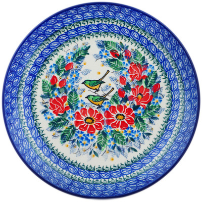 Polish Pottery Plate 10&quot; Green Bird Meadow UNIKAT