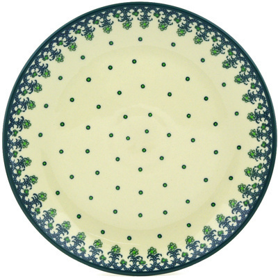 Polish Pottery Plate 10&quot; Green Dots
