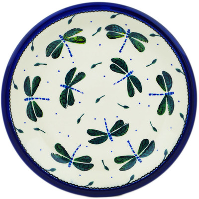 Polish Pottery Plate 10&quot; Green Dragonfly UNIKAT