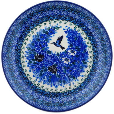 Polish Pottery Plate 10&quot; Hummingbird Blue UNIKAT