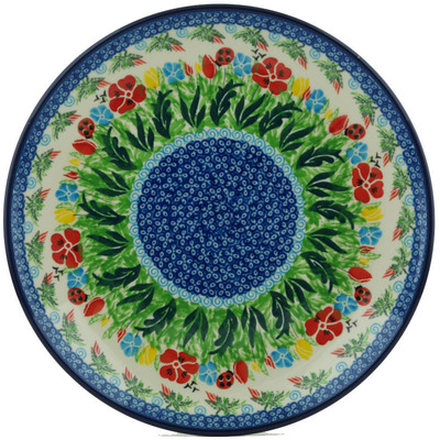 Polish Pottery Plate 10&quot; Lady Bug Meadow UNIKAT