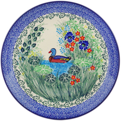 Polish Pottery Plate 10&quot; Lake Wildflower UNIKAT