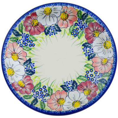 Polish Pottery Plate 10&quot; Maroon Blossoms