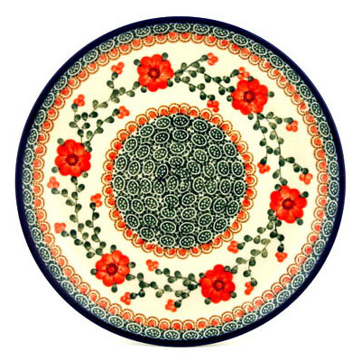 Polish Pottery Plate 10&quot; Orange Poppies