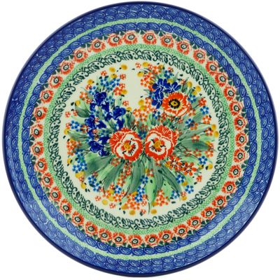 Polish Pottery Plate 10&quot; Pansy Meadow UNIKAT