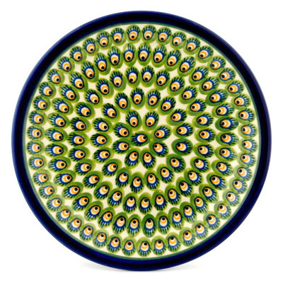 Polish Pottery Plate 10" Peacock Feathers