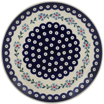 Polish Pottery Plate 10&quot; Peacock Forget-me-not