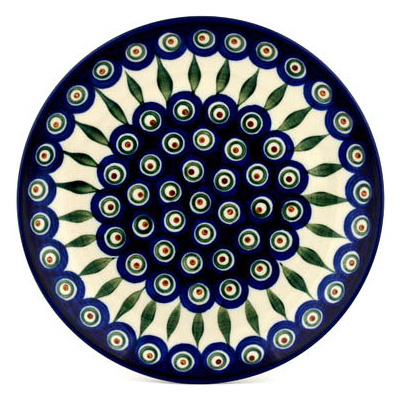 Polish Pottery Plate 10&quot; Peacock Leaves