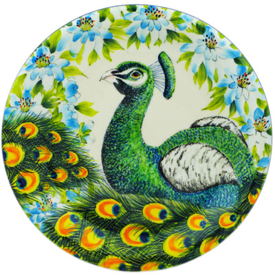 Polish Pottery Plate 10&quot; Peacock Pride