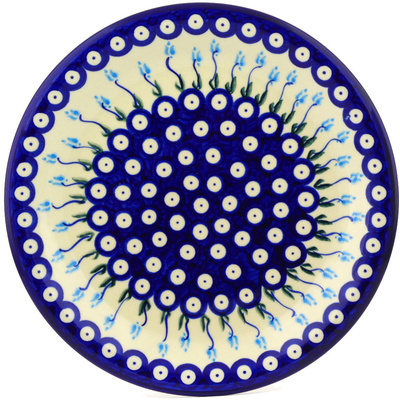 Polish Pottery Plate 10&quot; Peacock Tulip Garden