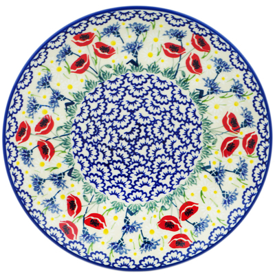 Polish Pottery Plate 10&quot; Poppies And Cornflowers UNIKAT