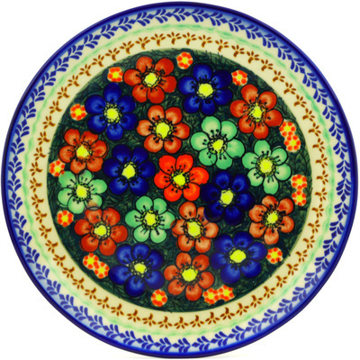 Polish Pottery Plate 10&quot; Rainbow Poppies UNIKAT