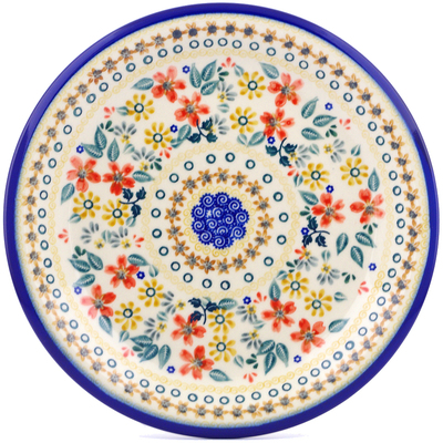 Polish Pottery Plate 10&quot; Red Anemone Meadow UNIKAT