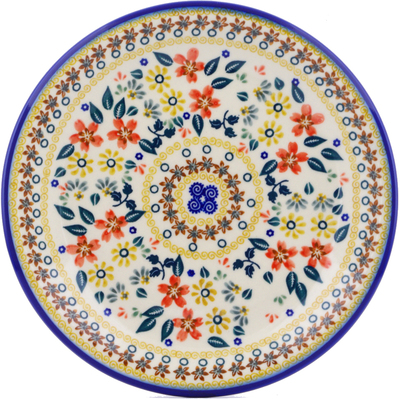 Polish Pottery Plate 10&quot; Red Anemone Meadow UNIKAT