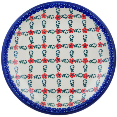 Polish Pottery Plate 10&quot; Red Flower Lattice