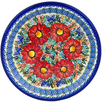 Polish Pottery Plate 10&quot; Red Hibiscus UNIKAT