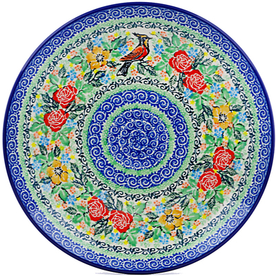 Polish Pottery Plate 10&quot; Red Robin Roses UNIKAT