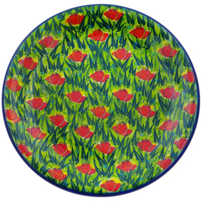 Polish Pottery Plate 10&quot; Red Tulip Field UNIKAT
