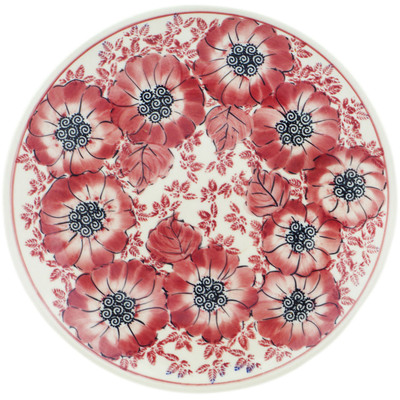 Polish Pottery Plate 10&quot; Red UNIKAT