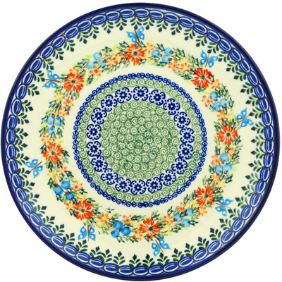 Polish Pottery Plate 10&quot; Ring Of Flowers UNIKAT