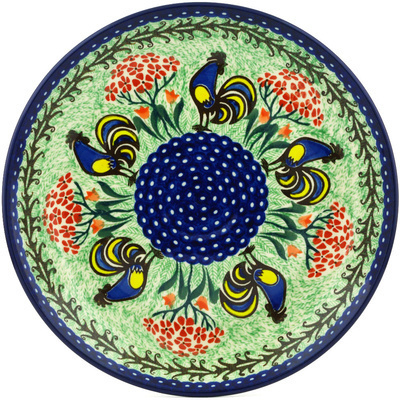 Polish Pottery Plate 10&quot; Rooster Dance UNIKAT