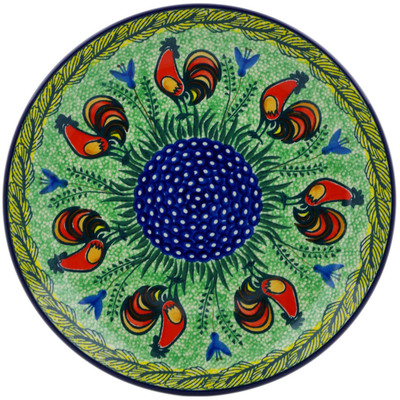 Polish Pottery Plate 10&quot; Rooster Parade UNIKAT