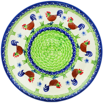 Polish Pottery Plate 10&quot; Rooster Strut UNIKAT